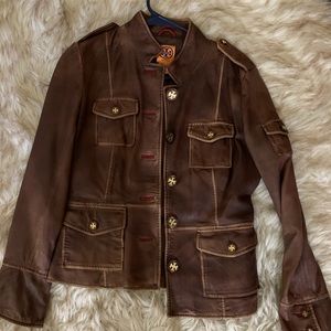 Tory Burch brown leather jacket... perfect condition seen on Serena in GG